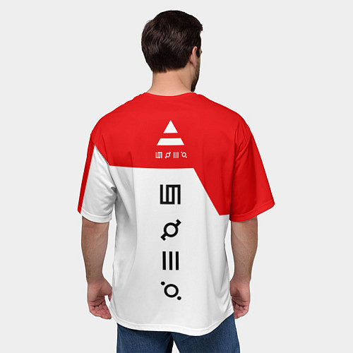 Мужская футболка оверсайз 30 Seconds to Mars - red and white / 3D-принт – фото 4