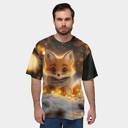 Футболка оверсайз мужская Лисичка и огоньки, цвет: 3D-принт — фото 2