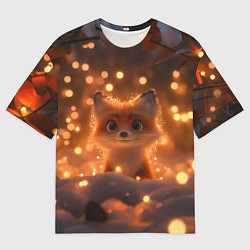 Футболка оверсайз мужская Лисичка в желтых огоньках, цвет: 3D-принт
