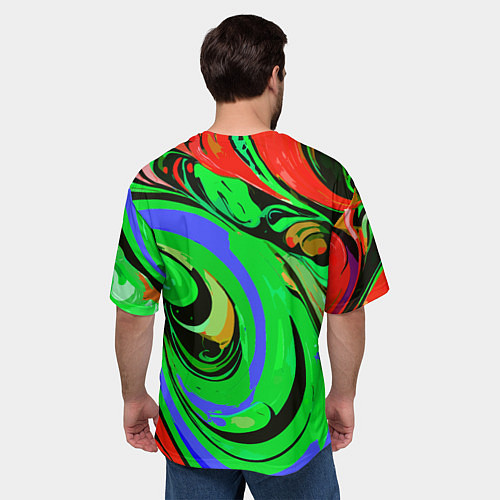Мужская футболка оверсайз Красно-зелёный узор / 3D-принт – фото 4