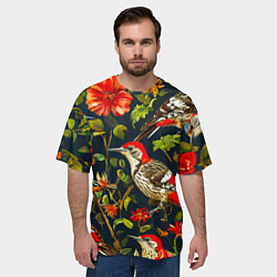 Футболка оверсайз мужская Дятлы и цветочки, цвет: 3D-принт — фото 2