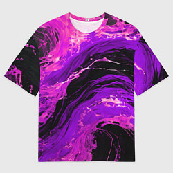 Мужская футболка оверсайз Фиолетовые брызги на чёрном фоне