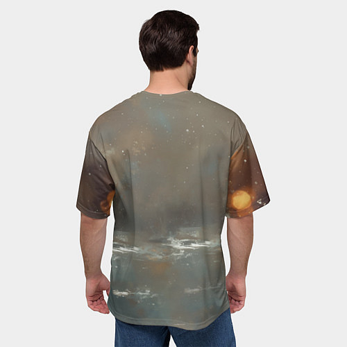 Мужская футболка оверсайз Новогодняя выдра с кружкой кофе / 3D-принт – фото 4