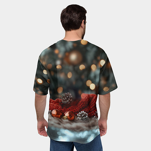 Мужская футболка оверсайз Новогодний кот сфинкс / 3D-принт – фото 4