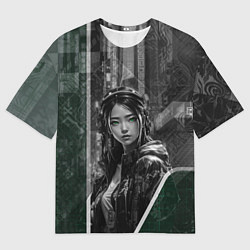 Футболка оверсайз мужская Азиатская девушка с зелёными глазами, цвет: 3D-принт
