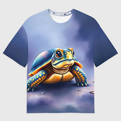 Футболка оверсайз мужская Черепашка на синем фоне, цвет: 3D-принт