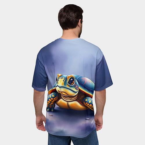 Мужская футболка оверсайз Черепашка на синем фоне / 3D-принт – фото 4
