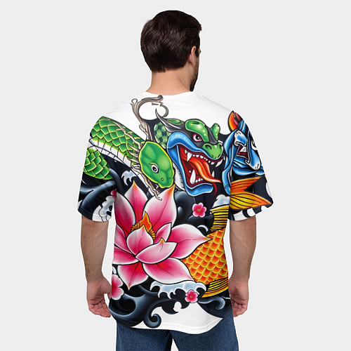 Мужская футболка оверсайз Иредзуми на белом фоне / 3D-принт – фото 4