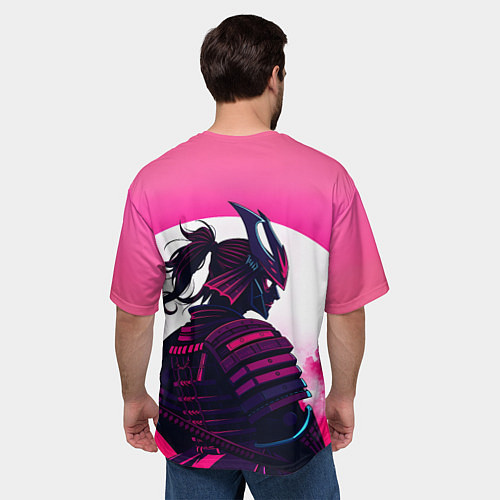 Мужская футболка оверсайз Самурай на розовом фоне / 3D-принт – фото 4
