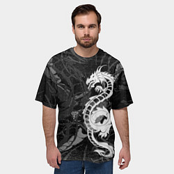 Футболка оверсайз мужская Белый трайбл дракон, цвет: 3D-принт — фото 2