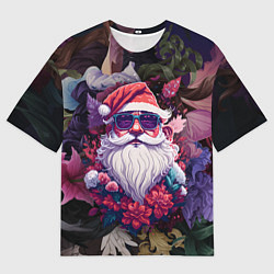 Футболка оверсайз мужская Дед мороз в цветах, цвет: 3D-принт