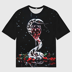 Футболка оверсайз мужская Черно-белая змея с фужером вина и падубом, цвет: 3D-принт