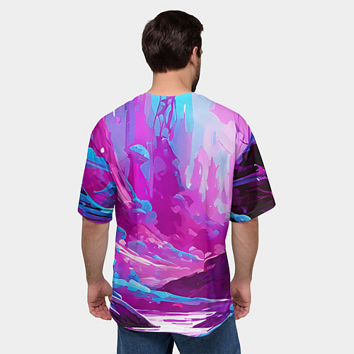 Мужская футболка оверсайз Фиолетовая кислотная абстракция / 3D-принт – фото 4