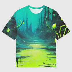 Мужская футболка оверсайз Зелёная кислотная абстракция