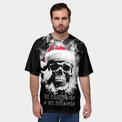 Футболка оверсайз мужская Череп в шапке Санты в дыму, цвет: 3D-принт — фото 2