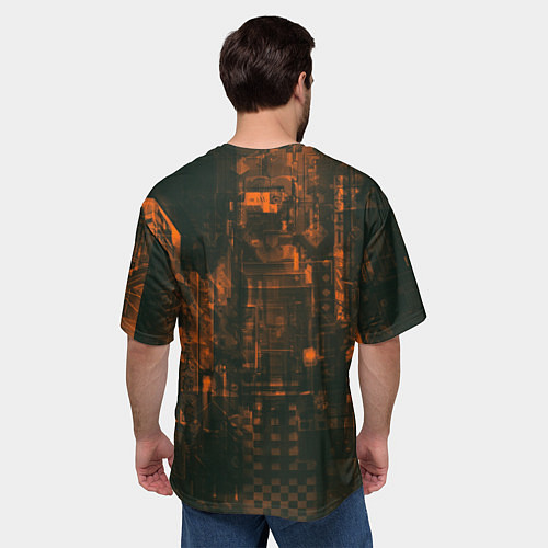 Мужская футболка оверсайз Девушка-андроид зелёно-оранжевых цветах / 3D-принт – фото 4
