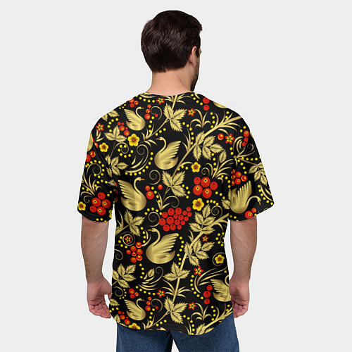 Мужская футболка оверсайз Русская роспись - позолота с лебедями / 3D-принт – фото 4