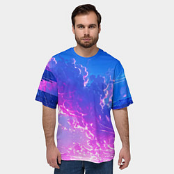 Футболка оверсайз мужская Розовые тучи на голубом небе киберпанк, цвет: 3D-принт — фото 2