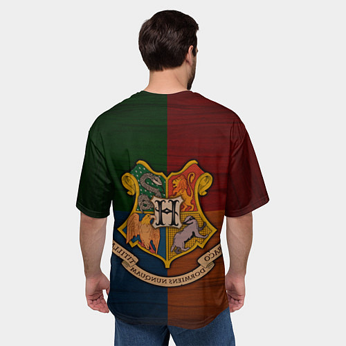 Мужская футболка оверсайз Hogwarts emblem / 3D-принт – фото 4