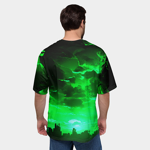 Мужская футболка оверсайз Кислотный зелёный закат / 3D-принт – фото 4