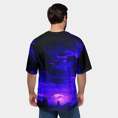 Мужская футболка оверсайз Фиолетовый апокалиптический закат / 3D-принт – фото 4