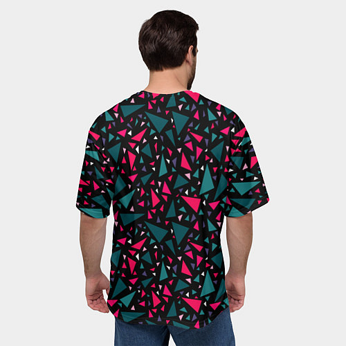 Мужская футболка оверсайз Синие красные треугольники на черном фоне / 3D-принт – фото 4