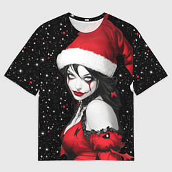 Футболка оверсайз мужская Злодейка скоморох в шапке Санты новогодняя, цвет: 3D-принт