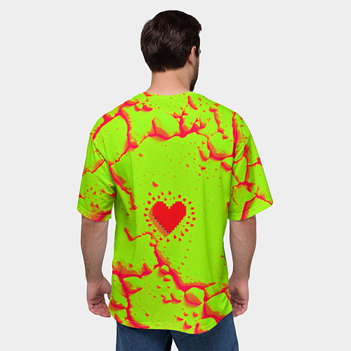 Мужская футболка оверсайз Сердечко на кислотном фоне / 3D-принт – фото 4