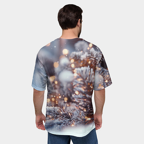 Мужская футболка оверсайз Синяя змея в снежной елке / 3D-принт – фото 4