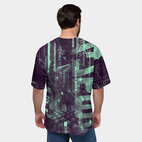Мужская футболка оверсайз Девушка-андроид в фосфорном излучении / 3D-принт – фото 4