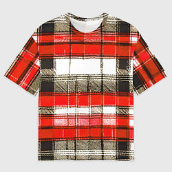 Футболка оверсайз мужская Чёрные полосы на красно-белом фоне, цвет: 3D-принт