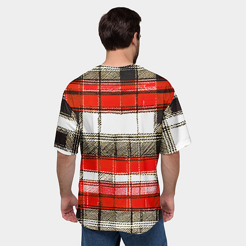 Мужская футболка оверсайз Чёрные полосы на красно-белом фоне / 3D-принт – фото 4