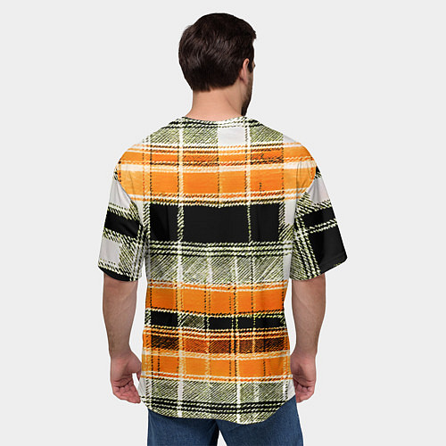 Мужская футболка оверсайз Белые полосы на чёрно-жёлтом фоне / 3D-принт – фото 4