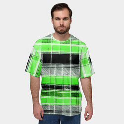 Футболка оверсайз мужская Белые полосы на чёрно-зелёном фоне, цвет: 3D-принт — фото 2