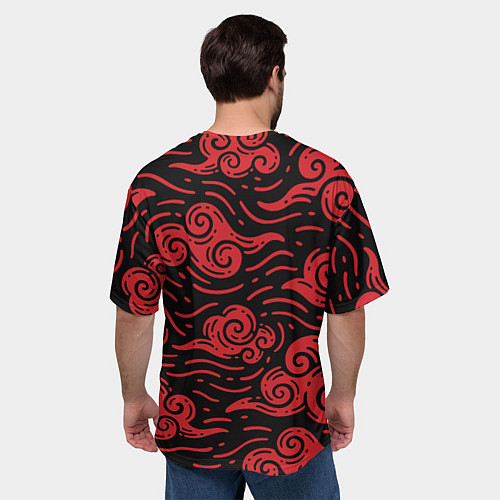 Мужская футболка оверсайз Японский орнамент - красные облака / 3D-принт – фото 4