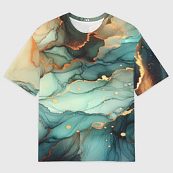 Мужская футболка оверсайз Бирюзовый узор с оранжевыми вставками