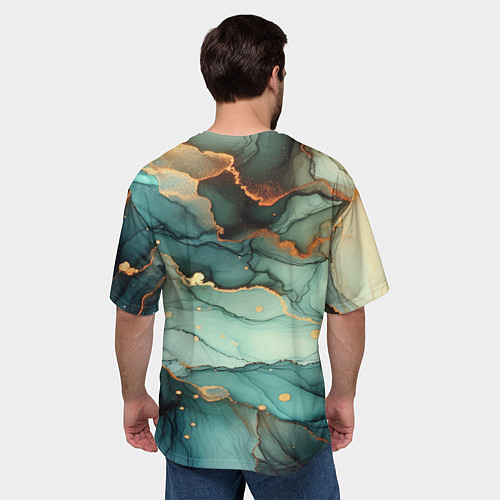 Мужская футболка оверсайз Бирюзовый узор с оранжевыми вставками / 3D-принт – фото 4