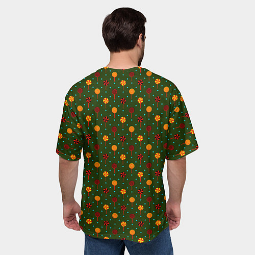 Мужская футболка оверсайз Праздничные леденцы / 3D-принт – фото 4