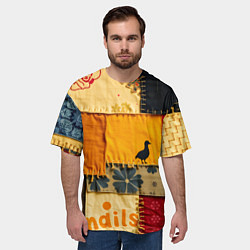 Футболка оверсайз мужская Пэчворк с птичкой, цвет: 3D-принт — фото 2