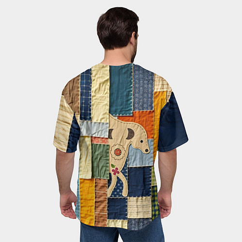 Мужская футболка оверсайз Пэчворк с собакой / 3D-принт – фото 4