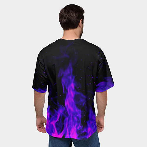 Мужская футболка оверсайз Неоновый огонь на черном фоне / 3D-принт – фото 4