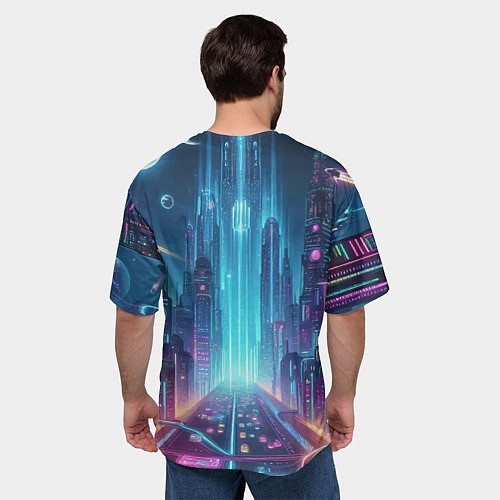 Мужская футболка оверсайз Spider-man in the neon metropolis / 3D-принт – фото 4