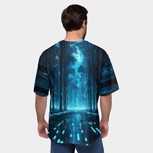 Мужская футболка оверсайз Синий цифровой лес / 3D-принт – фото 4