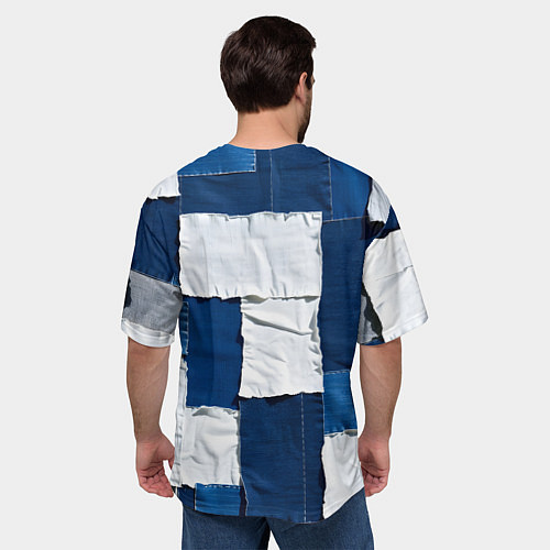 Мужская футболка оверсайз Джинсовый пэчворк / 3D-принт – фото 4