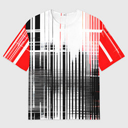 Мужская футболка оверсайз Красно-чёрный гранж на белом фоне