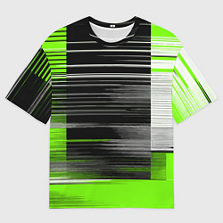 Футболка оверсайз мужская Белые вертикальные полосы на чёрно-зелёном фоне, цвет: 3D-принт