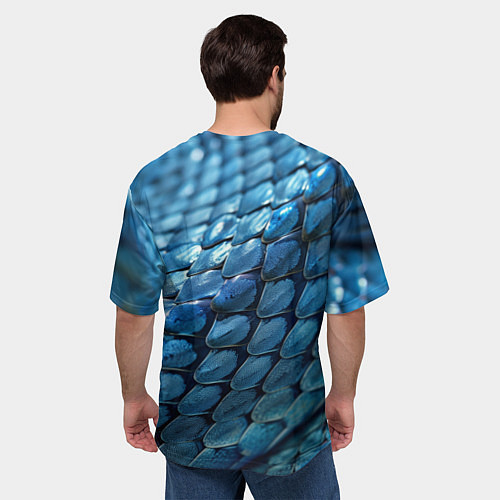 Мужская футболка оверсайз Голубая кожа змеи / 3D-принт – фото 4