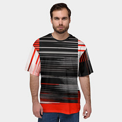 Футболка оверсайз мужская Белые вертикальные полосы на чёрно-красном фоне, цвет: 3D-принт — фото 2