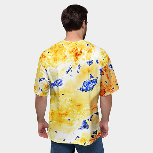 Мужская футболка оверсайз Сине-золотая абстракция / 3D-принт – фото 4