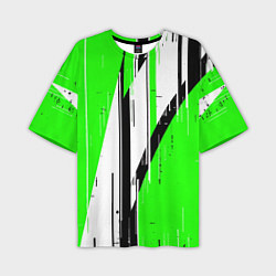 Футболка оверсайз мужская Black and white vertical stripes on a green backgr, цвет: 3D-принт